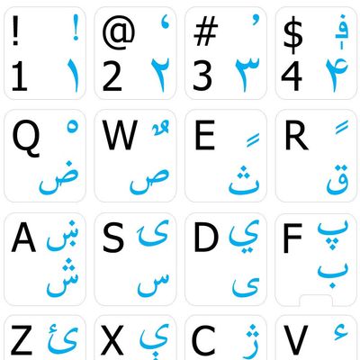 Dari - English Non-Transparent Keyboard Labels Layout Black OR White Background for Desktop, Laptop and Notebook (White Background)