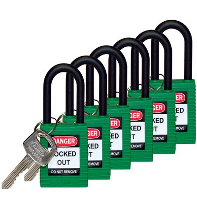 Brady 123353 Green Nylon Shackle Safety Padlocks, Green 1-3/4" Height x 1-1/2" Width