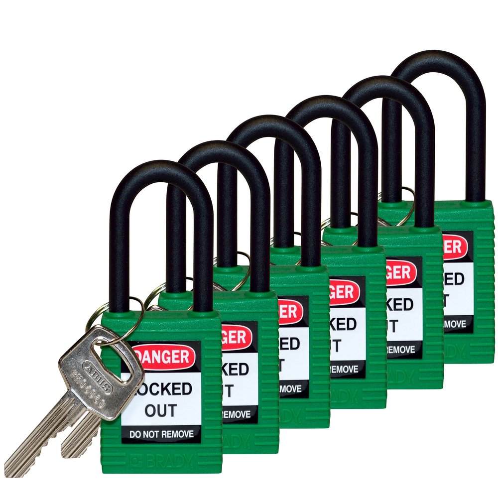 Brady 123353 Green Nylon Shackle Safety Padlocks, Green 1-3/4" Height x 1-1/2" Width