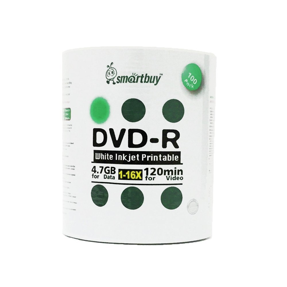 Smartbuy 4.7gb/120min 16x DVD-R White Inkjet Hub Printable Blank Media Recordable Disc (6000-Disc)