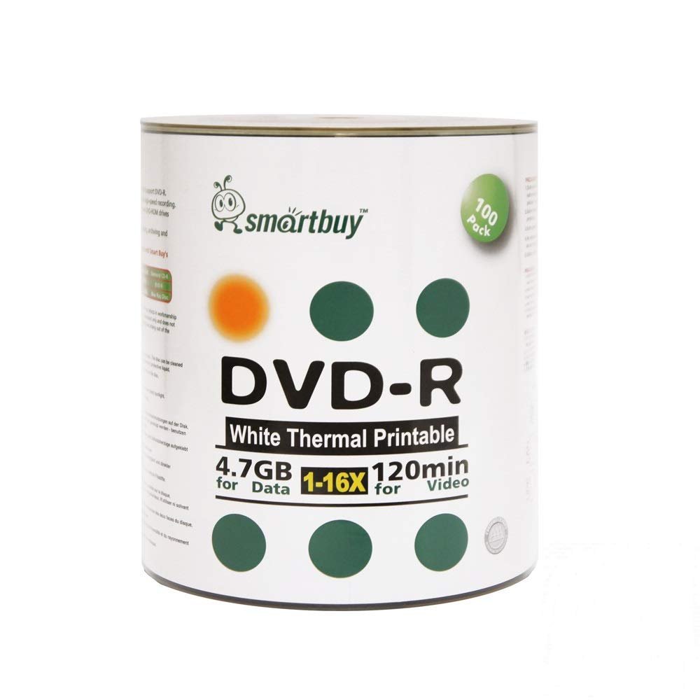 Smartbuy 6000-disc 4.7gb/120min 16x DVD-R White Thermal Hub Printable Blank Media Recordable Disc