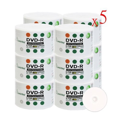 Smartbuy 4.7gb/120min 16x DVD-R White Thermal Hub Printable Blank Recordable Media Disc (3000-Disc)