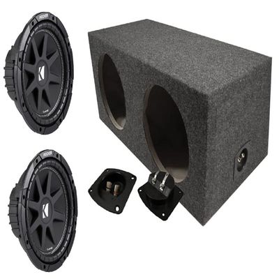 American Sound Connection 210PRF Car Audio Dual 10" Sealed Rear Angle Sub Box 3/4" MDF Wood and 43C104 10" Comp C10 Series Sub