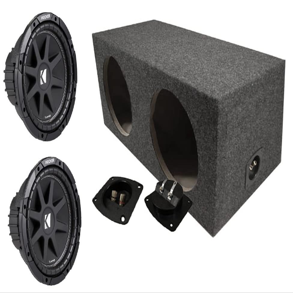 American Sound Connection 210PRF Car Audio Dual 10" Sealed Rear Angle Sub Box 3/4" MDF Wood and 43C104 10" Comp C10 Series Sub