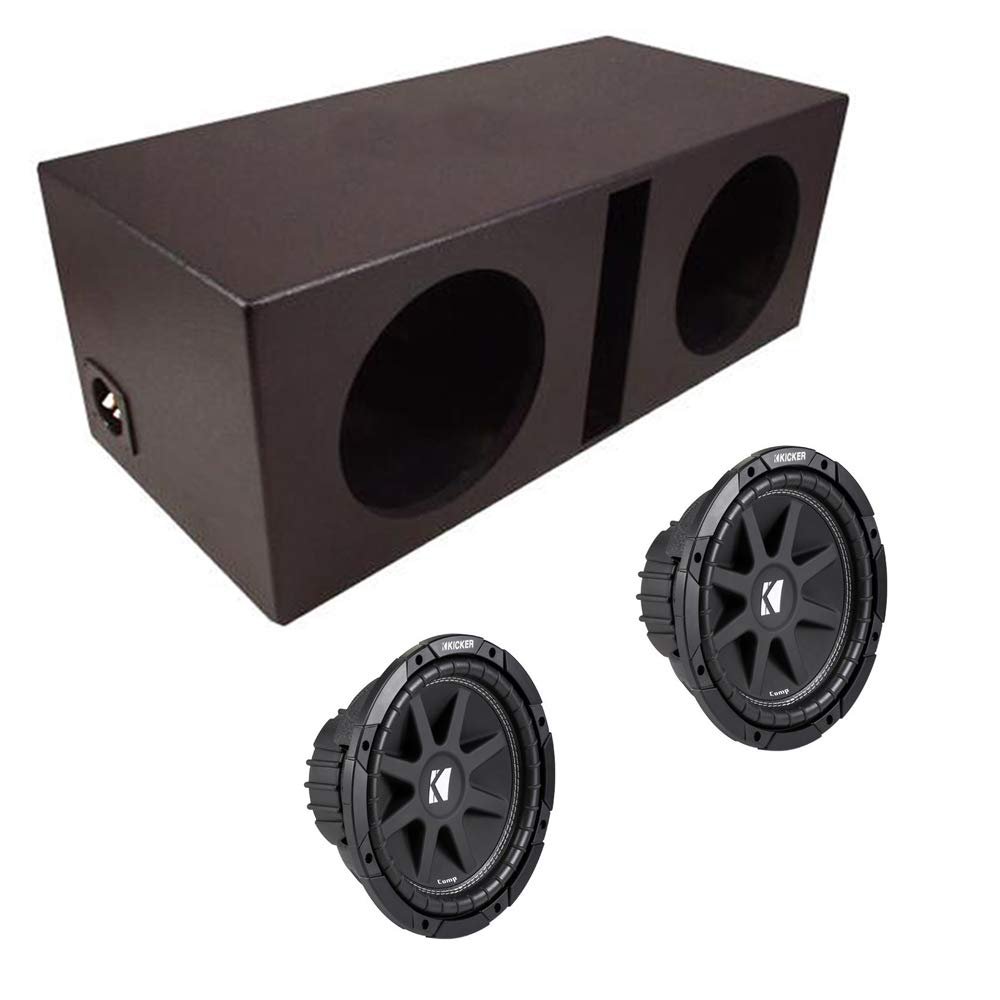 American Sound Connection ASC Package Dual 12" Kicker Sub Box Vented Port Rhino Coated Subwoofer Enclosure C12 Comp 600 Watts Peak