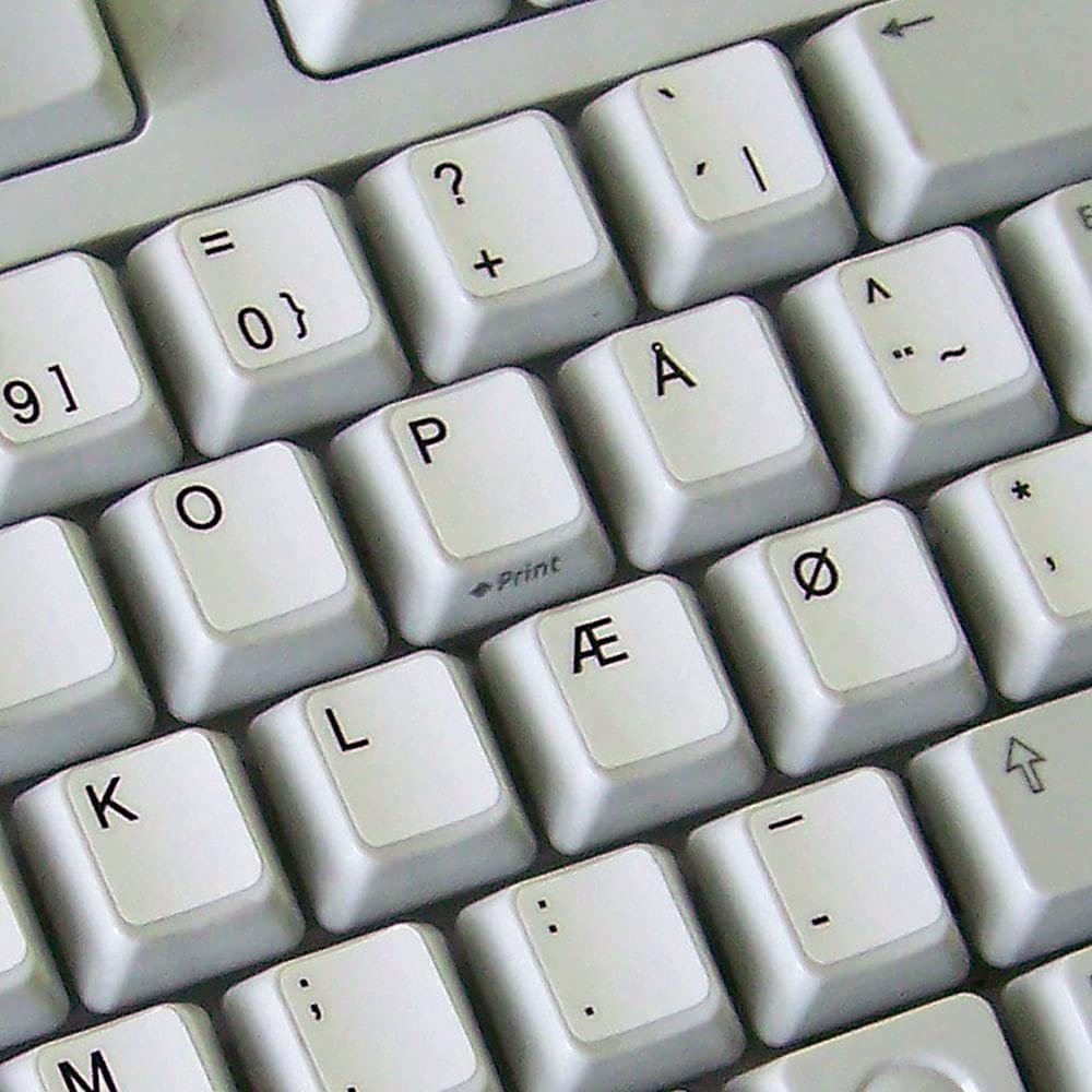 Danish Non-Transparent Keyboard Labels Layout Black OR White Background for Desktop, Laptop and Notebook (White Background)
