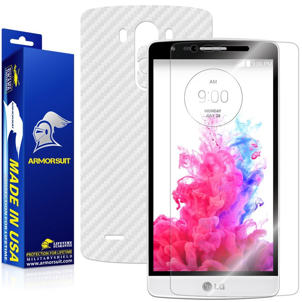 Armorsuit MilitaryShield White Carbon Fiber Skin Wrap Film + HD Clear Screen Protector for LG G3 Vigor - Anti-Bubble Film