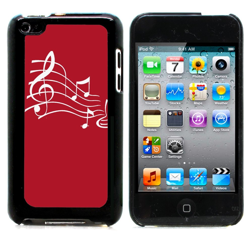Graphic4You Music Note Pattern Design Hard Case Cover for Apple iPod Touch 4th Generation 4G (Red)