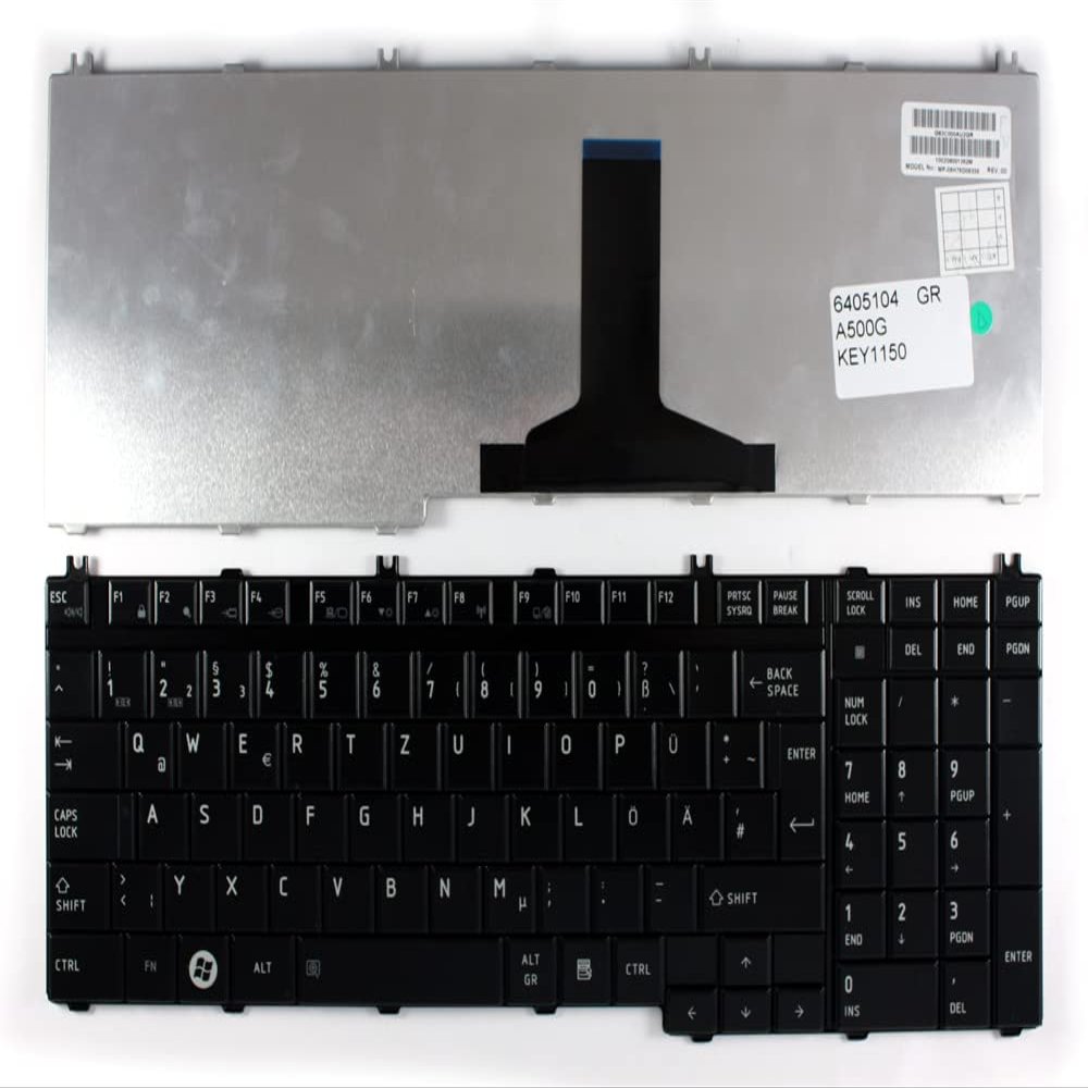 Power4Laptops German Layout Glossy Black Replacement Laptop Keyboard Compatible with Toshiba MP-08H76D06356