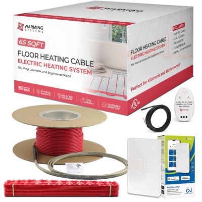 Warming Systems - 65 Sqft Electric Radiant Floor Heating Cable Kit 120V Heated Tile Floor System with UWG5 Programmable Thermostat, Sensor, Installation Monitor & 25 Year Warranty, Made in the USA