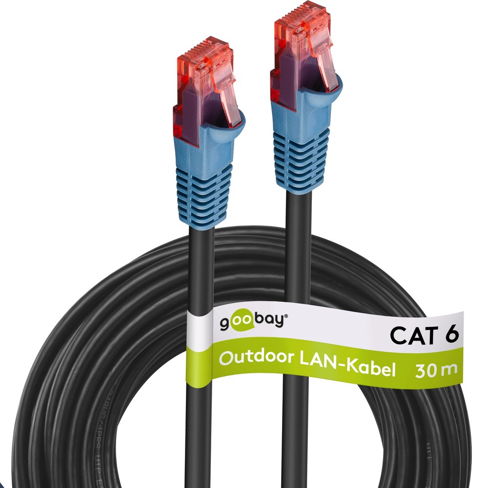 Goobay 94393 CAT 6 Outdoor-Patch Cable, U/UTP, Black, 30 m Length
