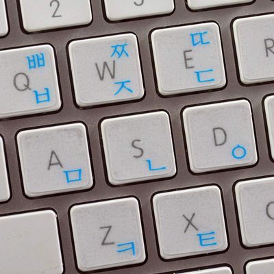 Korean Keyboard Labels Layout with Blue, Orange, RED OR White Lettering ON Transparent Background for Desktop, Laptop and Notebook (Blue) Work with Apple