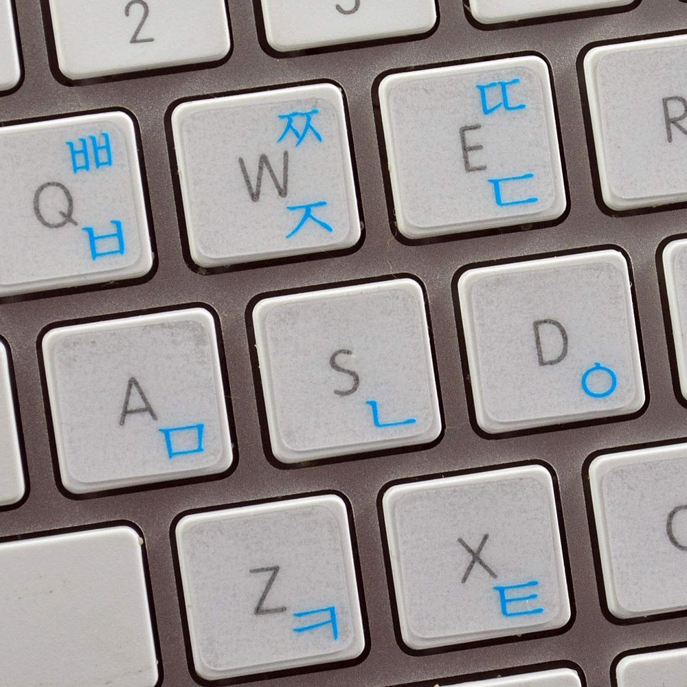 Korean Keyboard Labels Layout with Blue, Orange, RED OR White Lettering ON Transparent Background for Desktop, Laptop and Notebook (Blue) Work with Apple