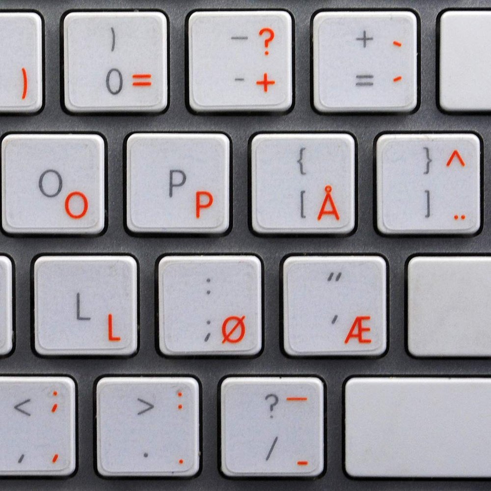 Norwegian Keyboard Decals are Compatible with Apple with Blue, RED, Orange OR White Lettering ON Transparent Background for Desktop, Laptop and Notebook (Orange)