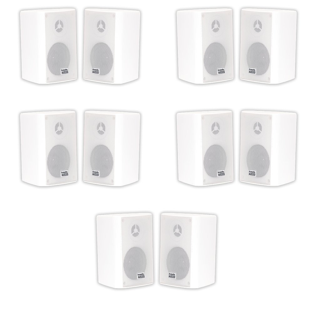 Acoustic Audio AA351W Indoor Outdoor 2 Way Speakers 2500 Watt White 5 Pair Pack AA351W-5Pr