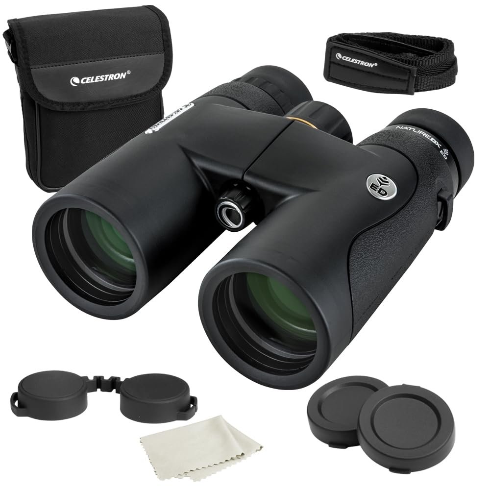 Celestron  Nature DX ED 8x42 Premium Binoculars  Extra-Low Dispersion Objective Lenses  Outdoor and Birding Binocular  Fully Multi-Coated with BaK-4 Prisms  Rubber Armored, Fogproof, Waterproof