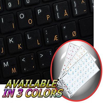 Danish Apple Keyboard Labels Layout with Blue, Orange OR RED Lettering ON Transparent Background for Desktop, Laptop and Notebook (Orange)