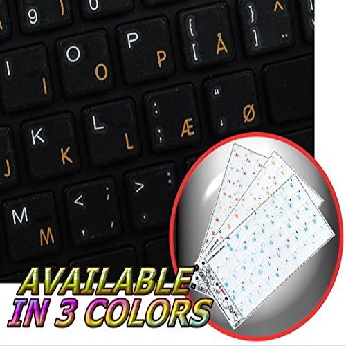Danish Apple Keyboard Labels Layout with Blue, Orange OR RED Lettering ON Transparent Background for Desktop, Laptop and Notebook (Orange)