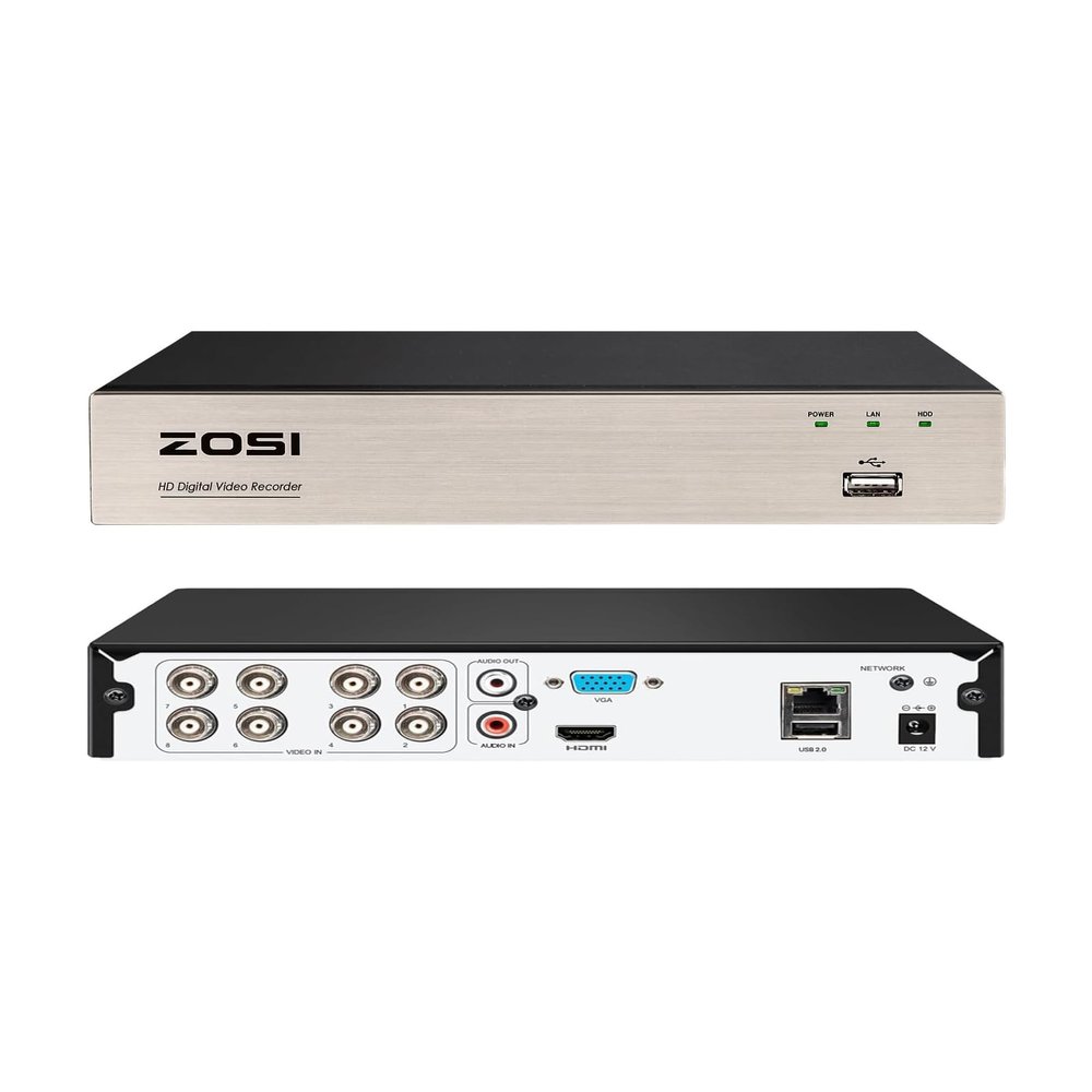 ZOSI 8Channel Surveillance Video Recorders with Human Vehicle Detection,H.265+ Hybrid 1080P 4-in-1 HD-TVI Standalone CCTV DVR System for 720P,1080P Security Cameras,Easy Remote Access(NO Hard Drive)