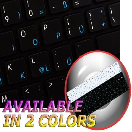 APPLE NS GERMAN - ENGLISH NON-TRANSPARENT KEYBOARD DECALS BLACK OR WHITE BACKGROUND for DESKTOP, LAPTOP and NOTEBOOK (Black Background)