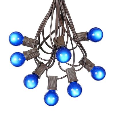 100 Foot G30 Outdoor Patio String Lights with 125 Blue Globe Bulbs Indoor Outdoor String Lights Market Bistro Caf Hanging String Lights C7/E12 Base - Brown Wire