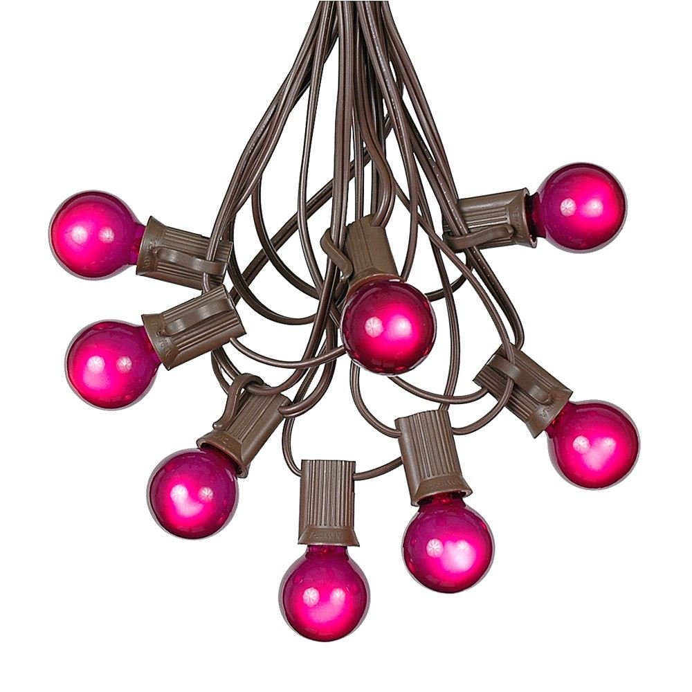 100 Foot G30 Outdoor Patio String Lights with 125 Purple Globe Bulbs  Indoor Outdoor String Lights  Market Bistro Caf Hanging String Lights  C7/E12 Base - Brown Wire
