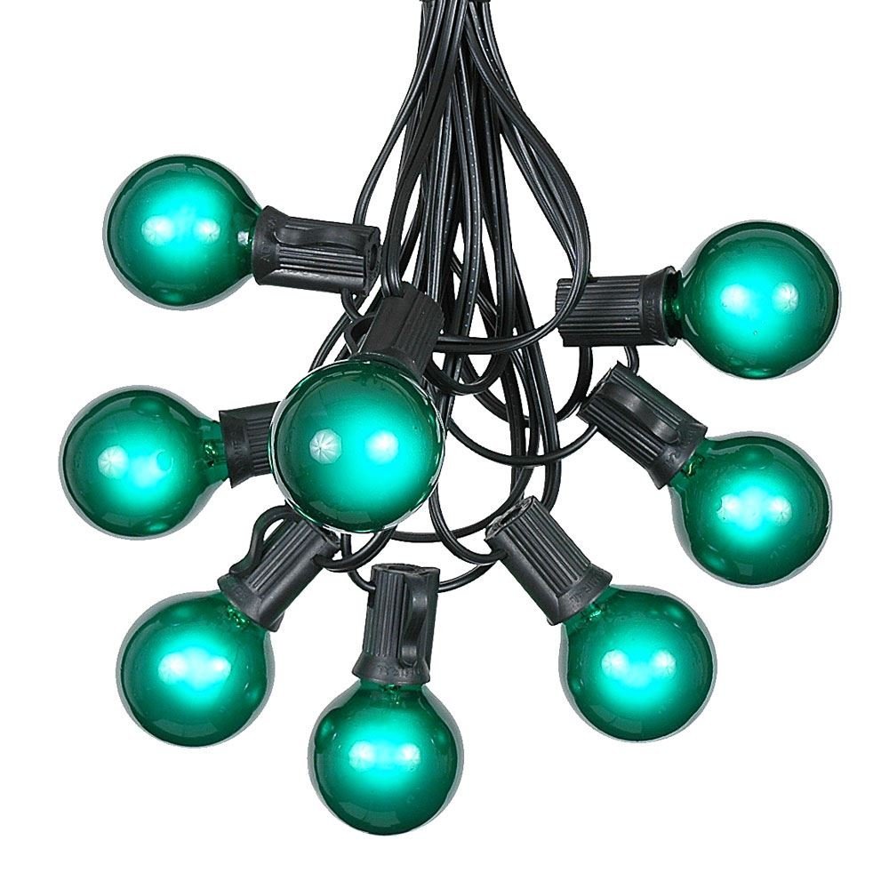 100 Foot G40 Outdoor Patio String Lights with 125 Green Globe Bulbs  Indoor Outdoor String Lights  Market Bistro Caf Hanging String Lights  C7/E12 Base - Black Wire