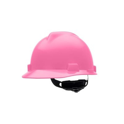 MSA 10155230 V-Gard Cap Style Safety Hard Hat With Fas-Trac III Ratchet Suspension | Polyethylene Shell, Superior Impact Protection, Self Adjusting Crown Straps - Standard Size in Hot Pink