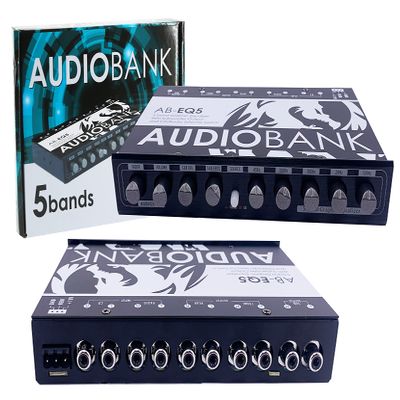 AUDIOBANK AB-EQ5 Five Bank Indash Graphic Equalizer 1/2 din RCA Outputs/Gold Plated Connectors and Separate Controls for Master System