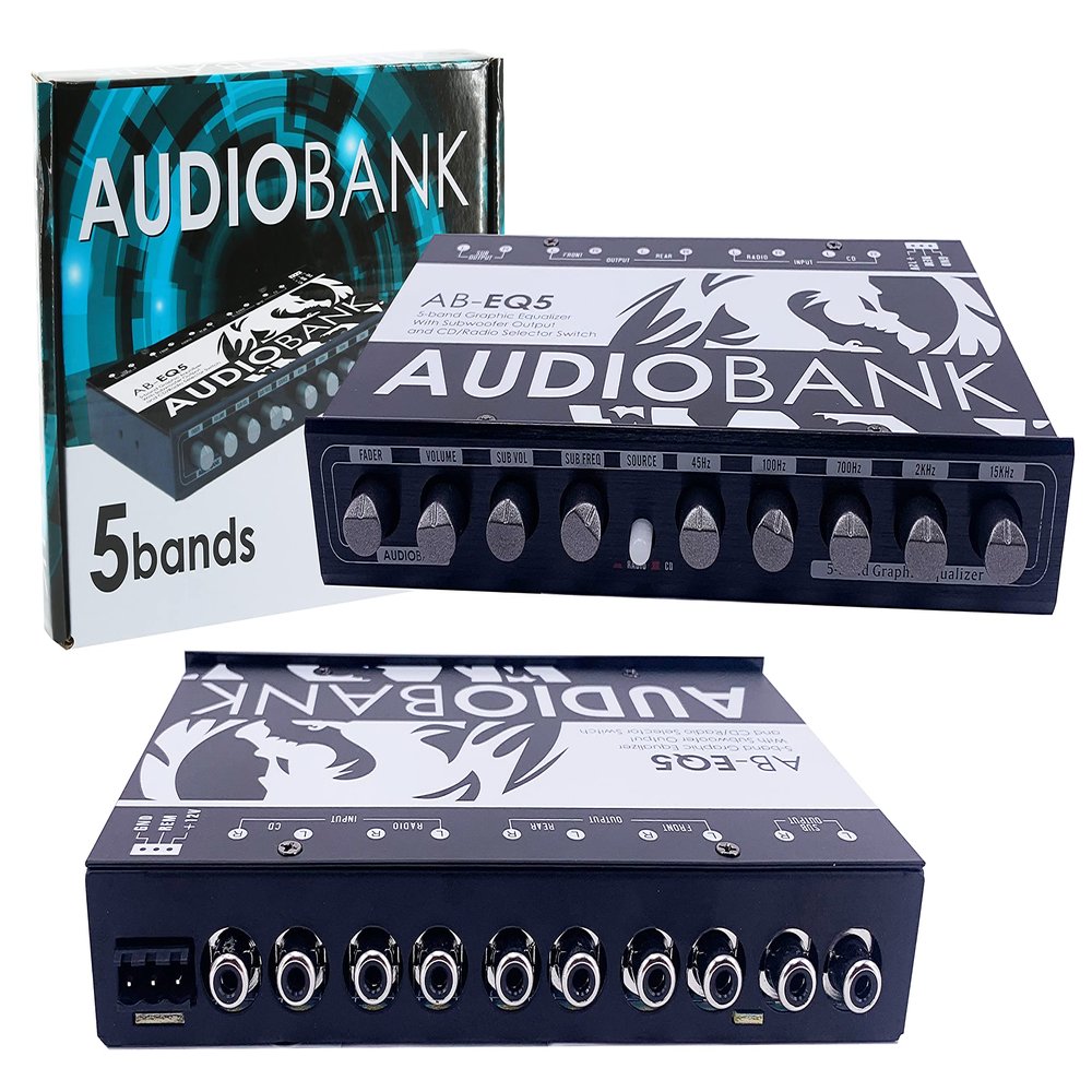AUDIOBANK AB-EQ5 Five Bank Indash Graphic Equalizer 1/2 din RCA Outputs/Gold Plated Connectors and Separate Controls for Master System