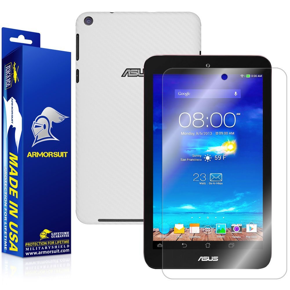 ArmorSuit MilitaryShield White Carbon Fiber Skin Wrap Film + HD Clear Screen Protector for ASUS MeMO Pad 8 ME181C - Anti-Bubble Film