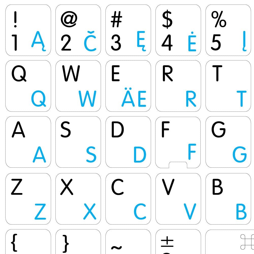 Apple Lithuanian - English Non-Transparent Keyboard Labels Layout Black OR White Background for Desktop, Laptop and Notebook (CG) (White Background)