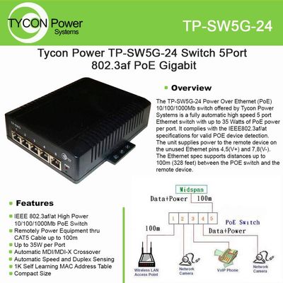 24V, 5 Port Gig PoE Switch