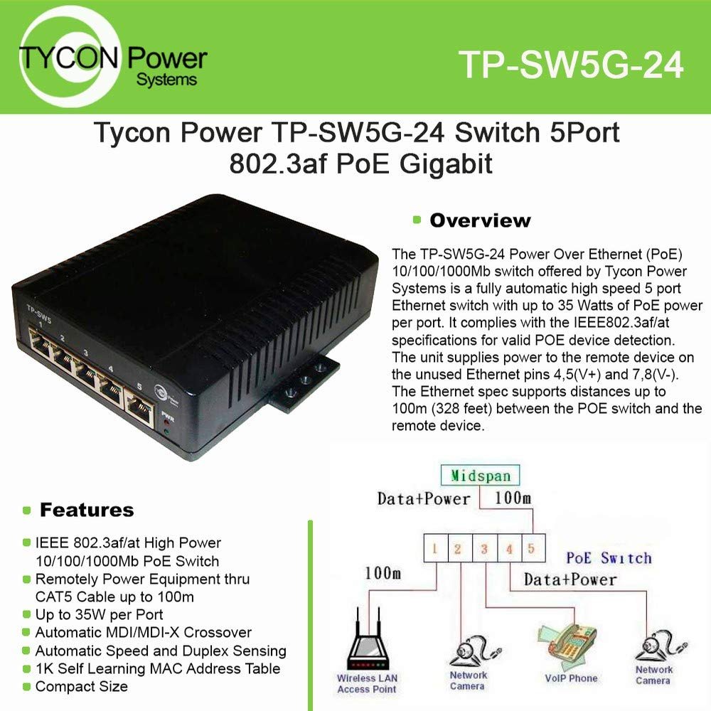 24V, 5 Port Gig PoE Switch