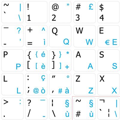 Italian - English Non-Transparent Keyboard Labels Layout Black OR White Background (14x14) for Desktop, Laptop and Notebook (White Background)