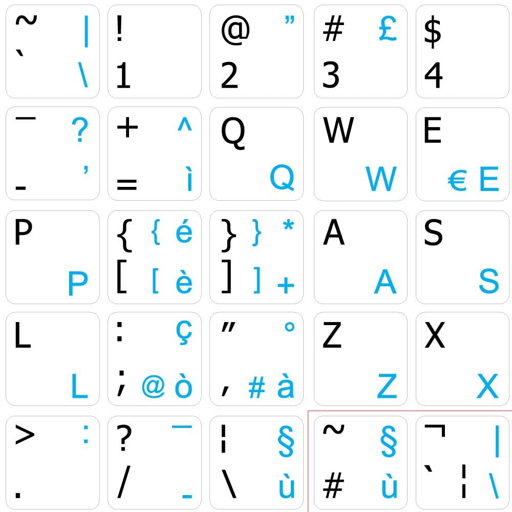 Italian - English Non-Transparent Keyboard Labels Layout Black OR White Background (14x14) for Desktop, Laptop and Notebook (White Background)