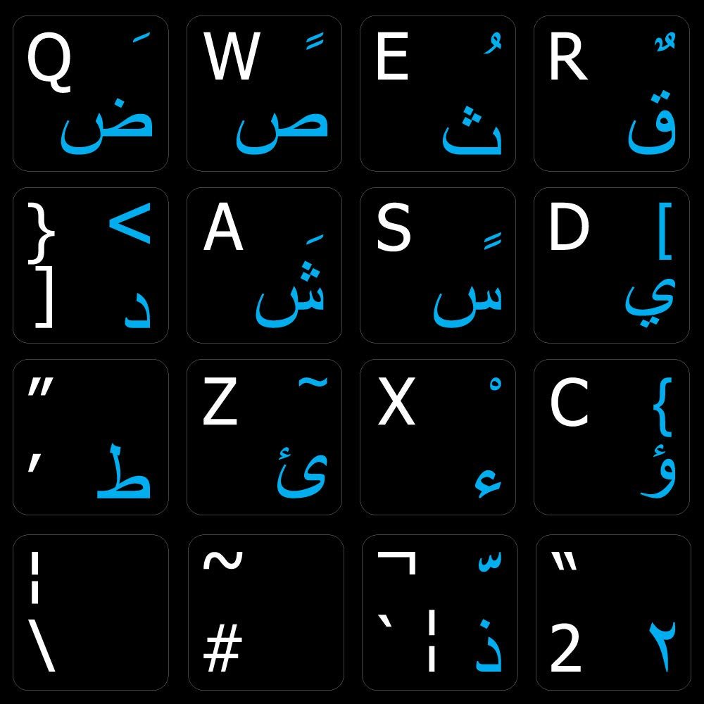 Arabic - English Non-Transparent Keyboard Decals Black OR White Background (15x15) for Desktop, Laptop and Notebook (Black Background)