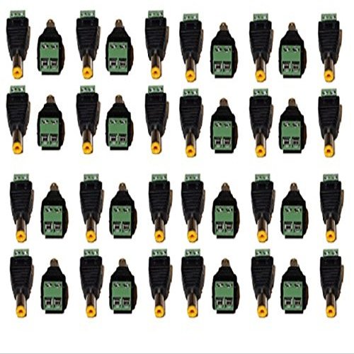 Evertech 40 Pcs Yellow Tip DC Male End Jack Power Cable with Screw Terminal for CCTV Security Camera