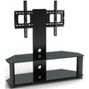 2xhome TV Stand Integrated TV Stand & Shelf Modern Black Glass Wall Swivel Tier Shelves Base Slim Fit Furniture 30" - 60" TV 38 40 42 43 47 50 55 60 Inch Inches Game Video Audio System Mount Bracket view 1