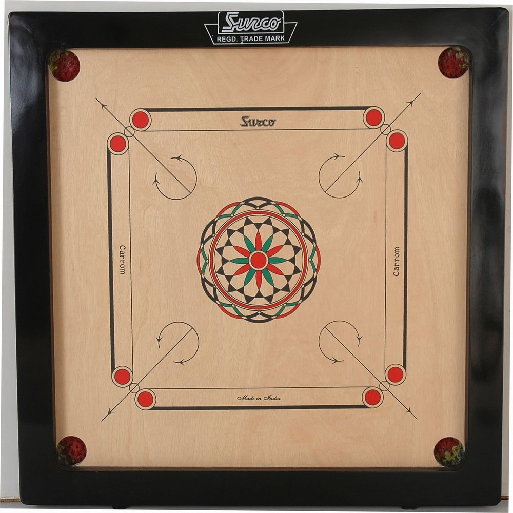Surco Ellora Youth Caromboard Black Indian Plywood(71.12Cmx28Xcmx71.12Cm) with Carrom Men and Striker