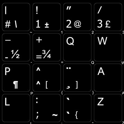 French QWERTY Non-Transparent Keyboard Labels Layout Black OR White Background (15x15) for Desktop, Laptop and Notebook (Black Background)