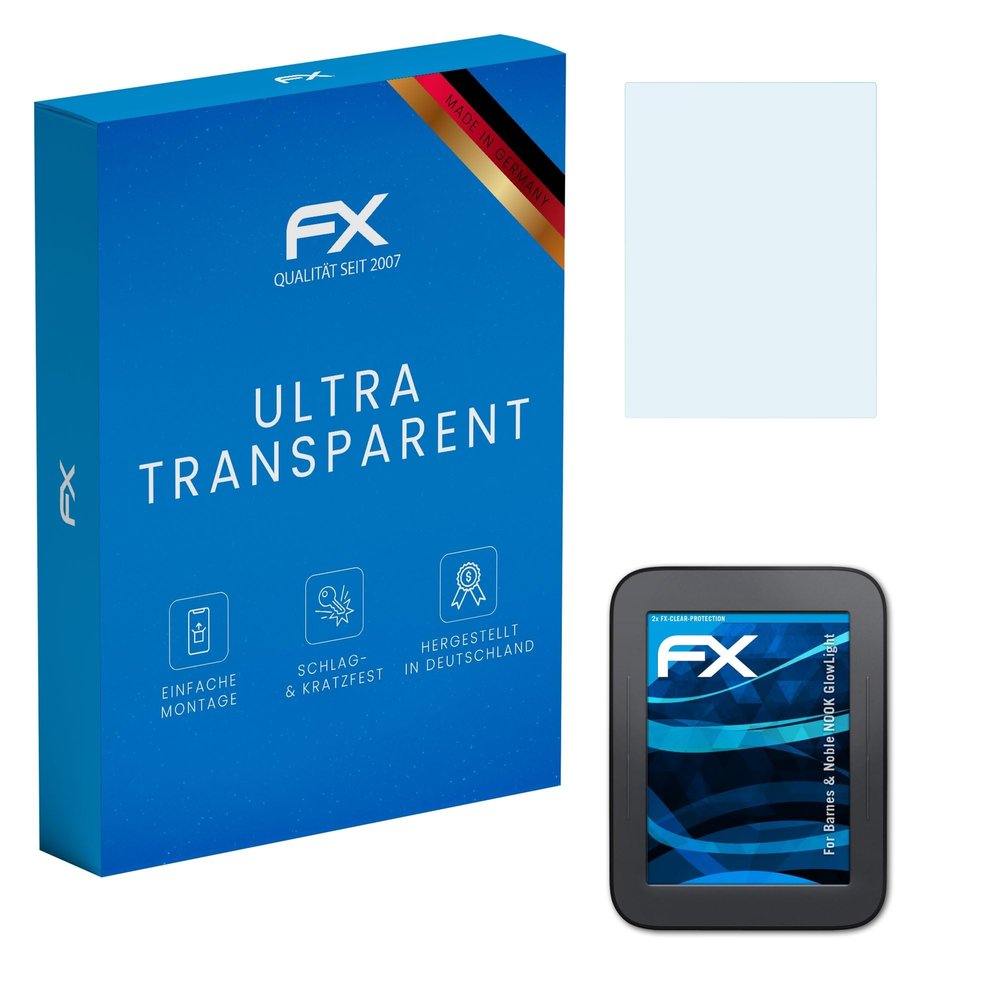 atFoliX Screen Protection Film compatible with Barnes & Noble NOOK GlowLight Screen Protector, ultra-clear FX Protective Film (2X)