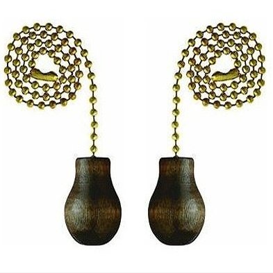 Ciata Wooden Knob Pull Chain in Walnut Finish with 12 inch Beaded Chain - 2 Pack