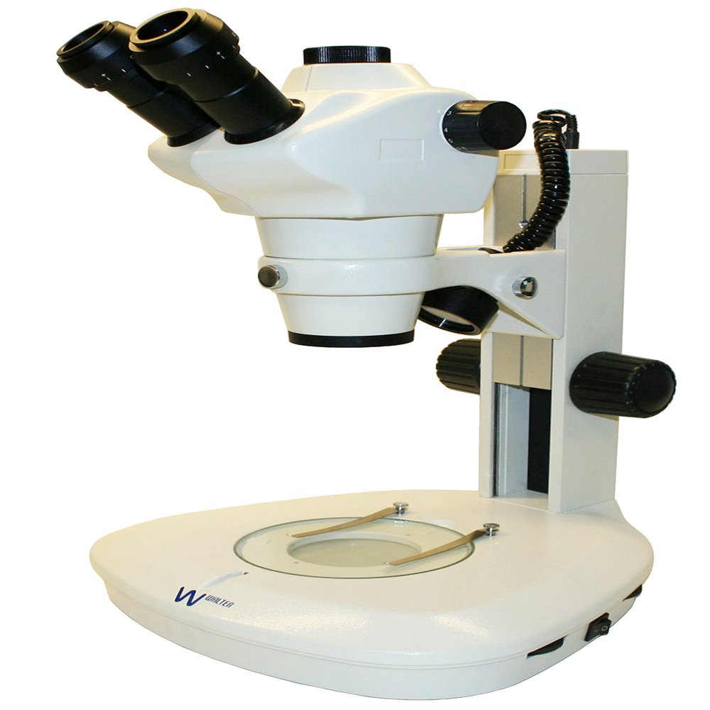 Walter Products QZD Trinocular Stereo Zoom Microscope, WF10x Eyepieces, 8x-50x Magnification, 0.8x-5x Zoom Objective, Upper and Lower LED Illumination, Fixed Stage, 110V