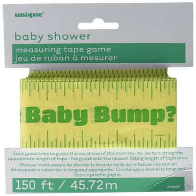 "How Big is the Baby Bump?" Yellow Measuring Tape Game - 150ft, 1 Piece - Perfect Baby Bump Measuring Tape Party Activity for Baby Showers