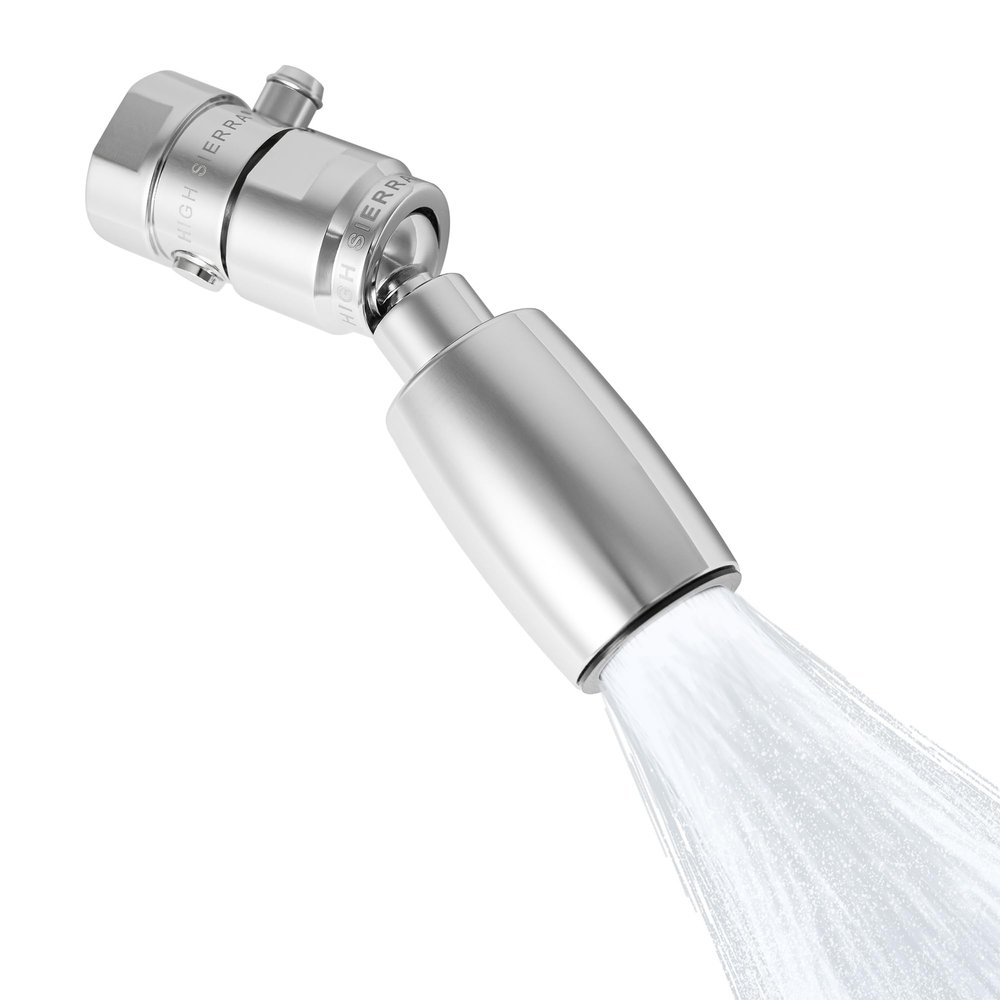 High Sierra - CLASSIC Solid Metal 1.8 GPM Award Winning. Low Flow Shower Head with Trickle Valve. Lead-Free. Patented Nozzle Never Clogs - Polished Chrome Finish