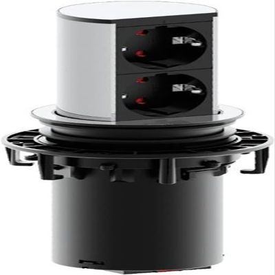 Bachmann Elevator Retractable Socket 2-Way 2 m Cable Table Socket for Kitchen and Office Stainless Steel Look 928.002 (Extends at The Touch of a Finger Aluminium Profile)
