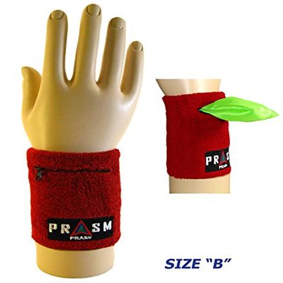 Prasm Cotton Zipper-Pocket Wristband Sports Gym Running Jogging - Solid Colors - Size "A" or "B" (DARK RED, Size B / 3.37" W x 4.25" L)