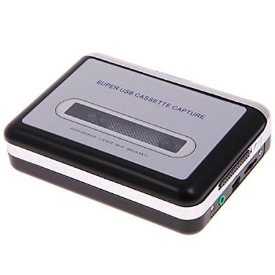 SRTHYJYKJUTHW Portable Super USB Cassette Capture Convert Tapes to CD/MP3 (Black with Silver)