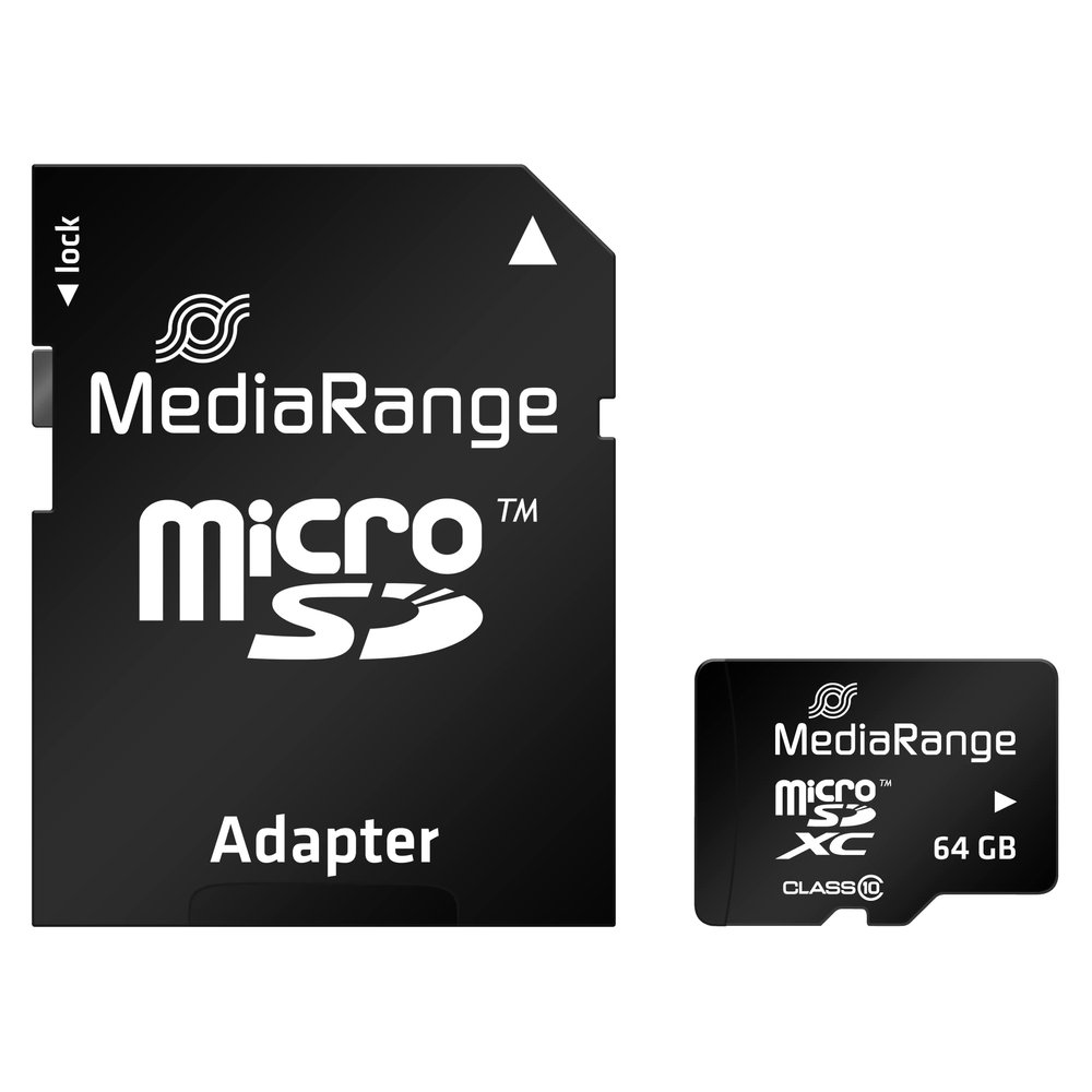 MediaRange Micro SDXC Memory Card with SD Adapter 64 GB - Speed Class 10, Read Speed up to 60 MB/s, External Data Storage for Mobile Devices Such as Digital Cameras or Smartphones